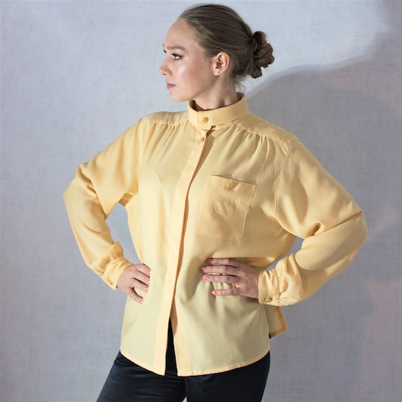 Vintage Canary Yellow Wool Shirt, Wool-flannel Yel