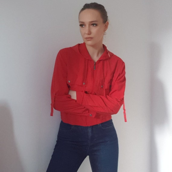 Betty Barclay Red Silk Hooded Bomber Jacket - image 2