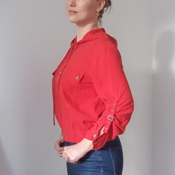 Betty Barclay Red Silk Hooded Bomber Jacket - image 5