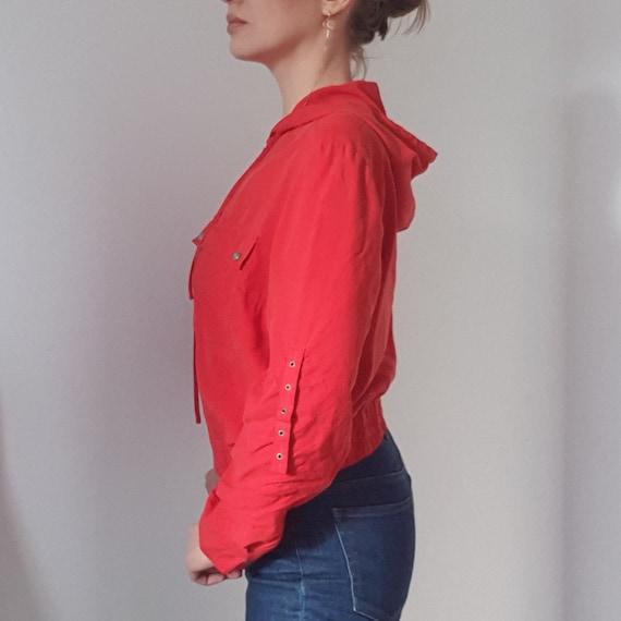 Betty Barclay Red Silk Hooded Bomber Jacket - image 4