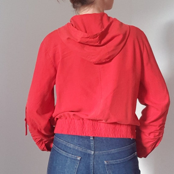 Betty Barclay Red Silk Hooded Bomber Jacket - image 8