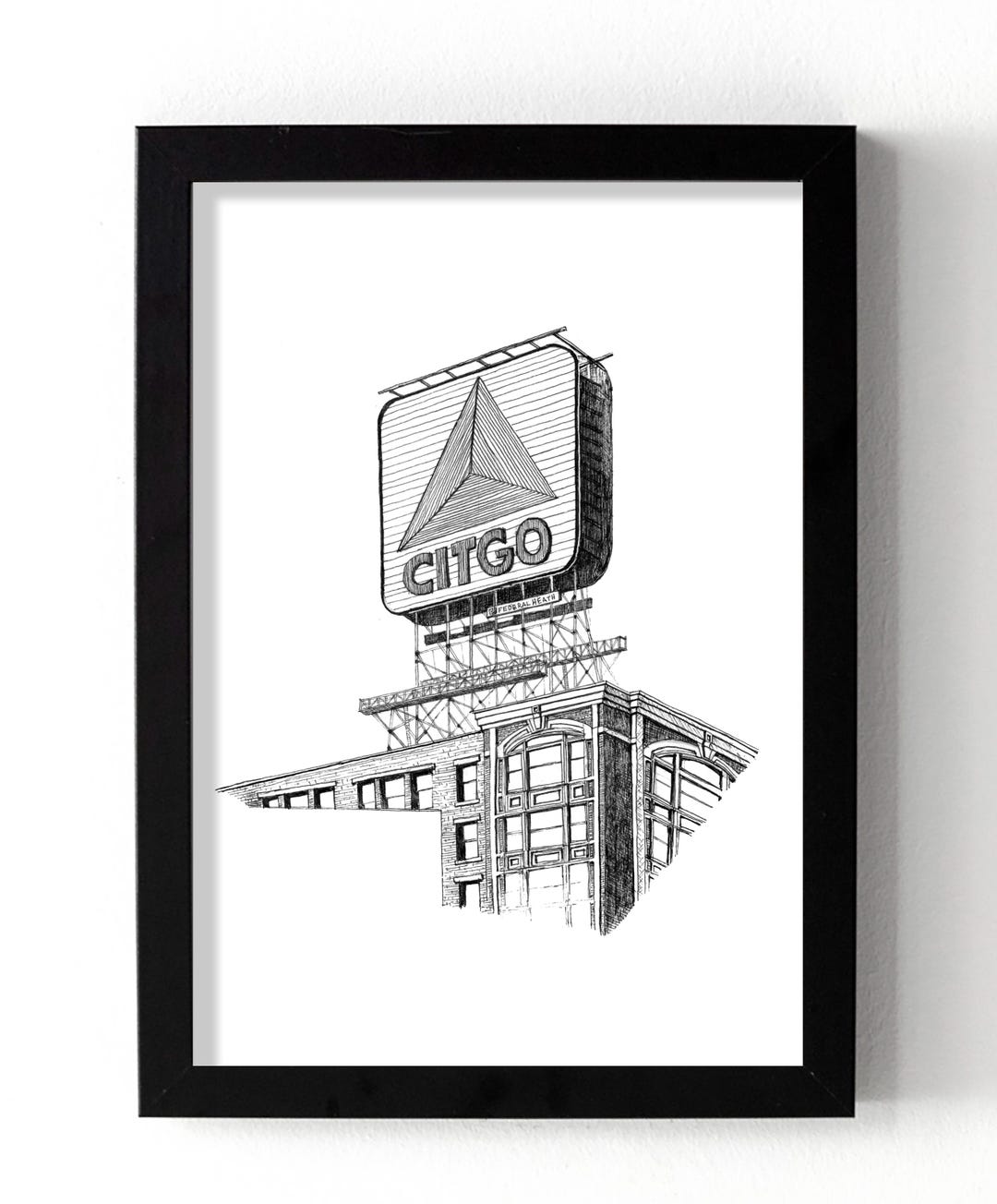 Hand-drawn Sketch Print | Citgo Sign, Boston, MA - Etsy
