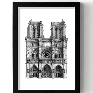 Hand-Drawn Sketch Print | Notre Dame Cathedral, Paris, France