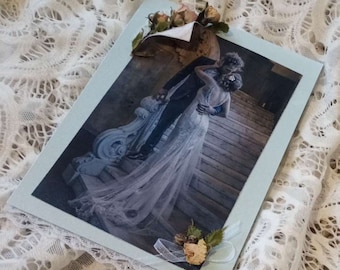 Lovely three pieces wedding cards handmade with lace and dry natural flowers