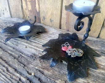 Wrought iron candle, handmade, maple leaf made of metal