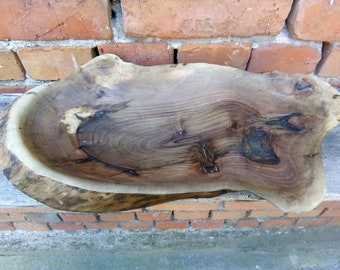 Rustic wooden bowl large hand carved  unique specimen