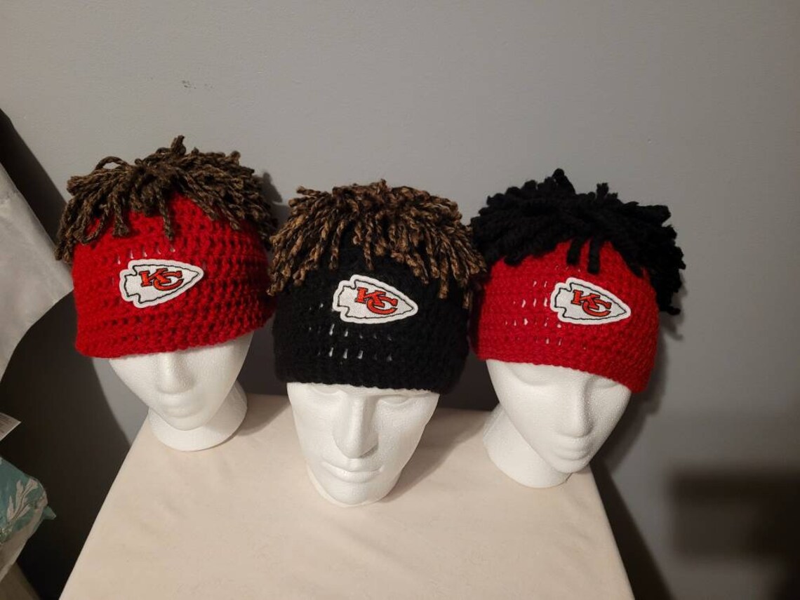 KC Chiefs Patrick Mahomes inspired handmade crochet hats. Etsy