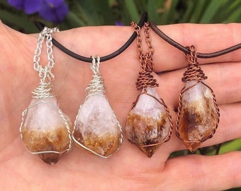 Raw Citrine Wire Wrapped Point, Abundance, Wealth, Prosperity, Success, Happiness, Clears the Aura