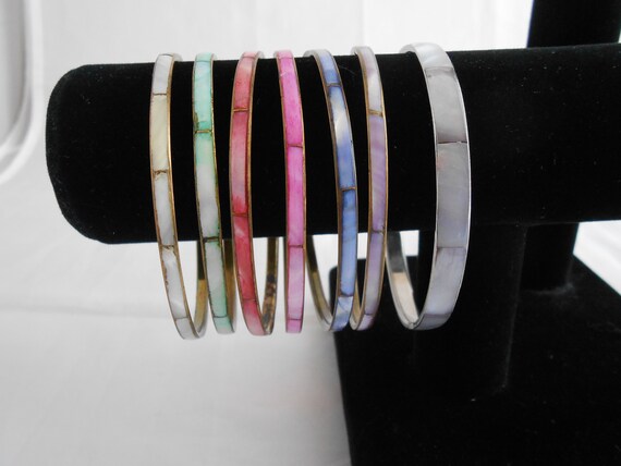 Vintage Mother Of Pearl Bangle Bracelets, Lot Of … - image 2