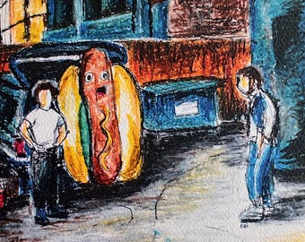 5x7 Original Art Print - “Hot Dog Break” Oil Pastel