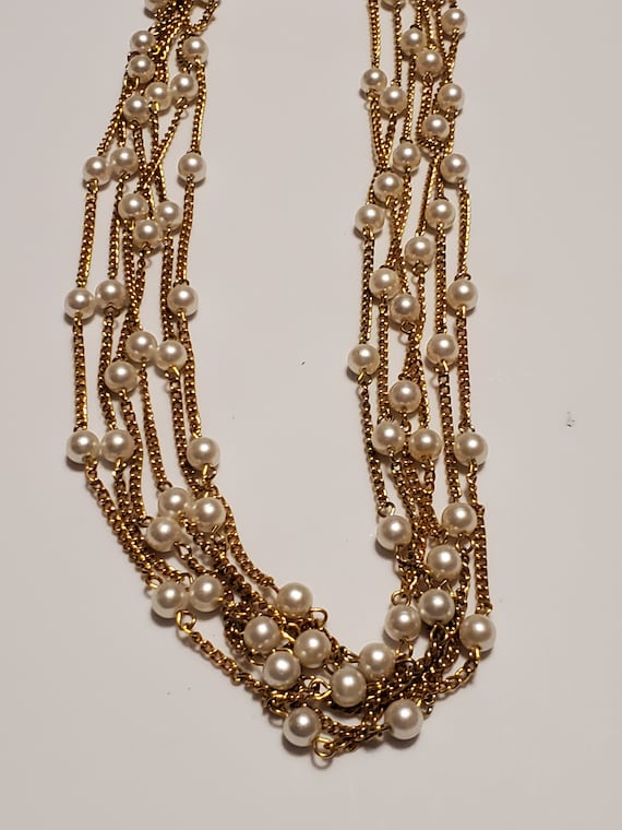 Multi chain faux beaded chain necklace