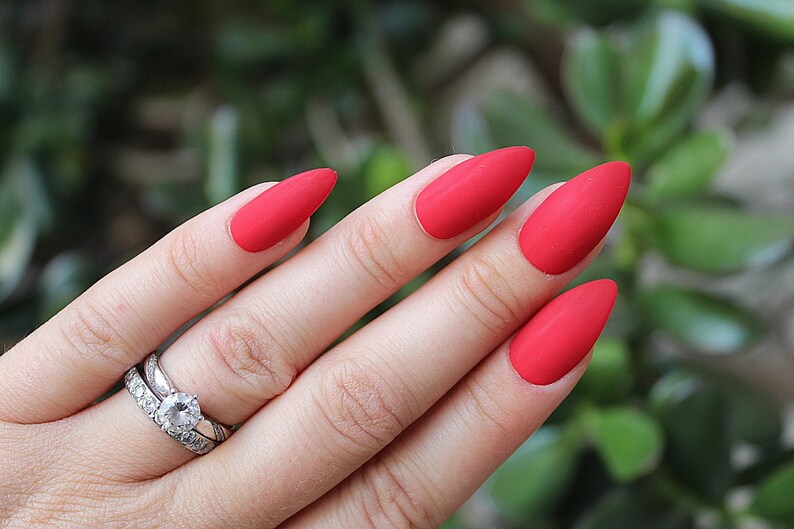 Matte Bright Red Nails Press On Nails Glue On Nails | Etsy