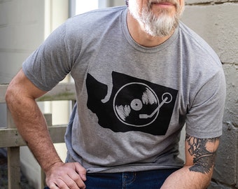 Washington State Turntable shirt - Soft heather grey Washington State T-shirt - PNW t-shirt - Northwest shirt - Pacific Northwest tee