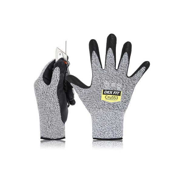 DEX FIT Level 5 Cut Resistant Gloves Cru553, 1 Pair, 3D-Comfort Fit, Firm Grip, Thin & Lightweight, Touch-Screen Compatible