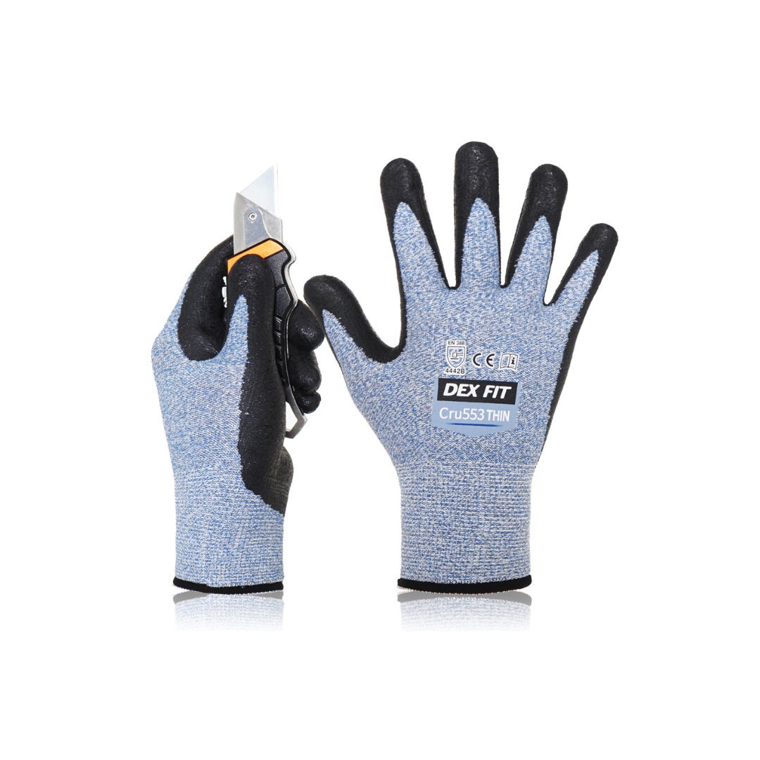 DEX FIT Cru553 Thin 15gauge Level 4 Cut Resistant Gloves, Firm Grip