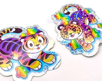 V2 Rainbow Holographic Glitter Tattoo Tiger Jaguar Stickers