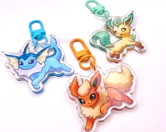 Element Evolutions - Grass Fire Water Foxes | 2 Inch Double Sided Glittery Acrylic Keychains