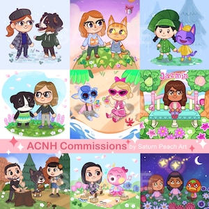 Custom Digital Chibi Illustration Commissions Couples Villagers Pet Portraits Personalizeds Christmas Gifts