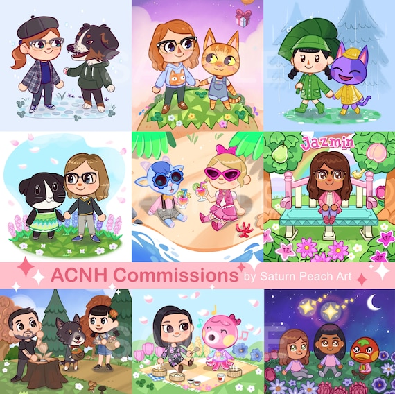 Custom Digital Chibi Illustration Commissions Couples Villagers Pet Portraits Personalizeds Christmas Gifts