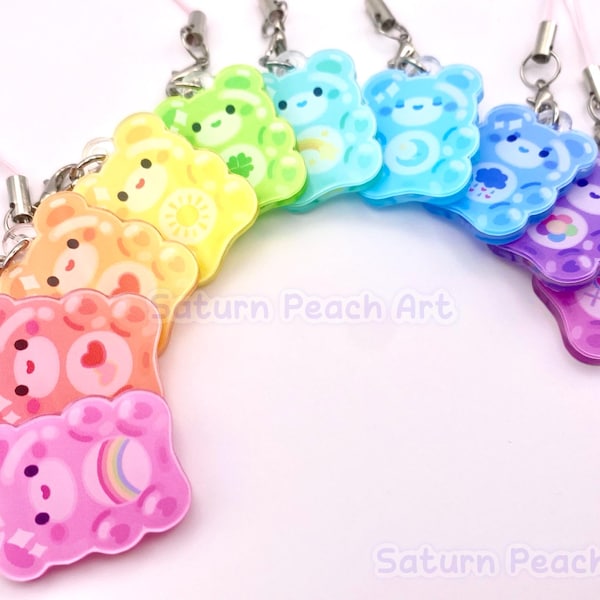 Rainbow Gummy Bears Mini Phone Charms 1 Inch Double Sided Acrylic Charms (Ver. 2)