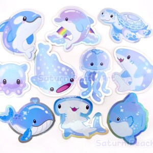 Sparkly Sea Creatures Vinyl Stickers | Ocean Animals | Whale Shark, Jellyfish, Sunfish, Hammerhead, Dolphin, Turtle, Orca image 4