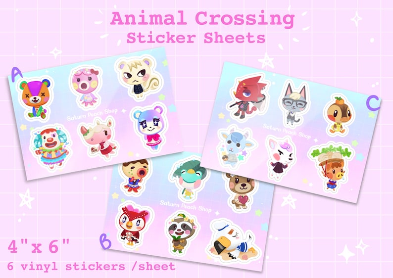 ACNH Sticker Sheets Raymond Marshal Judy Zucker Pietro Merengue Sherb Flick Daisy Mae Stitches Maple