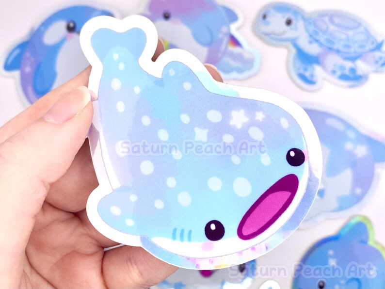 Sparkly Sea Creatures Vinyl Stickers | Ocean Animals | Whale Shark, Jellyfish, Sunfish, Hammerhead, Dolphin, Turtle, Orca image 2
