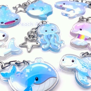Glittery Sea Creature Keychain | Double Sided Acrylic Charm | Whale Shark, Jellyfish, Sunfish, Dolphin, Hammerhead, Turtle