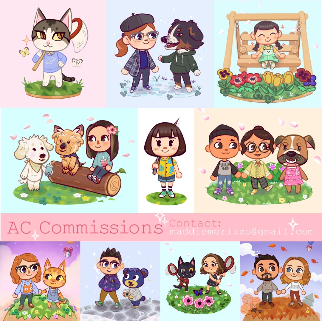 ACNH Custom Digital Illustration Commissions Couples Villagers Pet