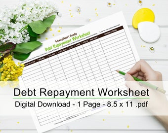 Debt Repayment Worksheet / Printable - Debt Payment Tracker / Fillable - Debt Snowball - Personal Finance Organizing Form