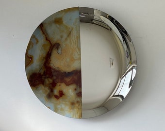 Hand-Crafted Marble Pattern Concave Mirror: Space Age Decor