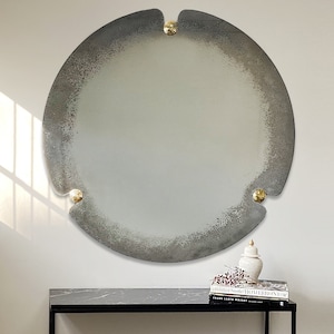 Round Antiqued Mirror with Brass Convex Detailed, Large Wall Mirror, Frameless Antiqued Mirror, Handmade Antiqued Style
