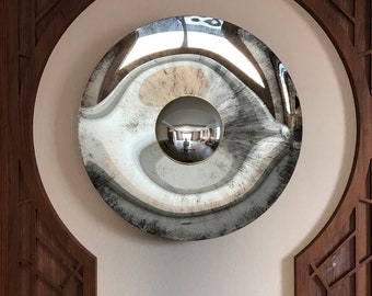 Contemporary Concave Antiqued Mirror, Inspired by Space Age decor, Antique Mirror, with Convex Mirror, Curve Mirror, Mirror Wall Decor