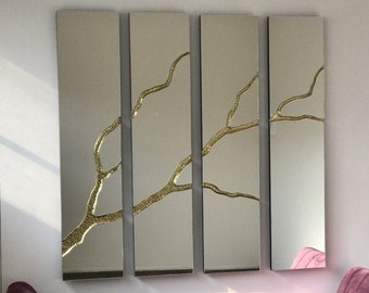 Handmade Brass Branch Frameless Mirror Wall Panel - 4 Piece Set