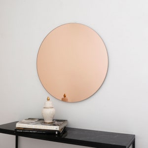 Rose Gold Tinted Contemporary Round Frameless Mirror, Minimalist Mirror