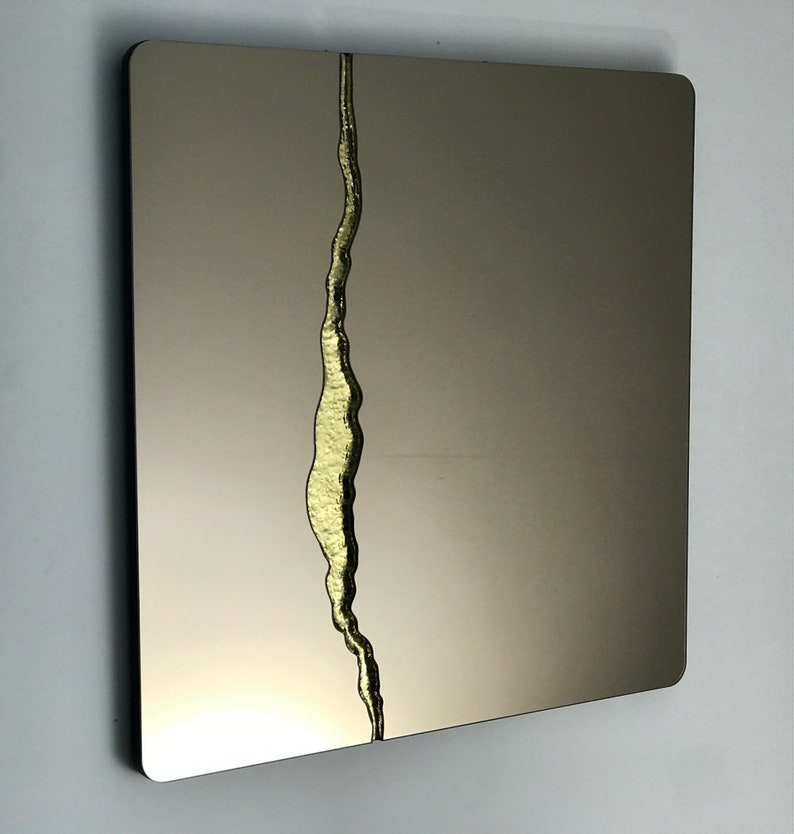 Fracture™ Bronze Tinted Square Mirror with Brass Detailed, Hand crafted, Brass Square Mirror image 3