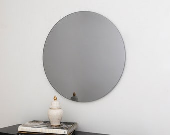 Black Tinted Contemporary Round Frameless Mirror, Minimalist Mirror