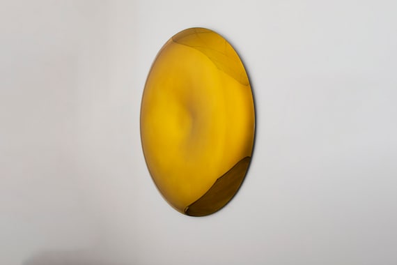Handcrafted Gold Convex Wall Mirror: Space Age Decor