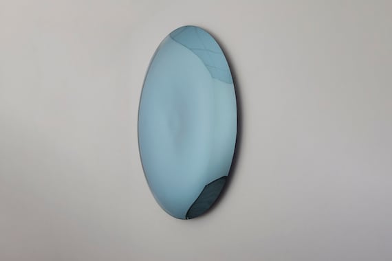 Hand Crafted Blue Convex Wall Mirror: Space Age Decor