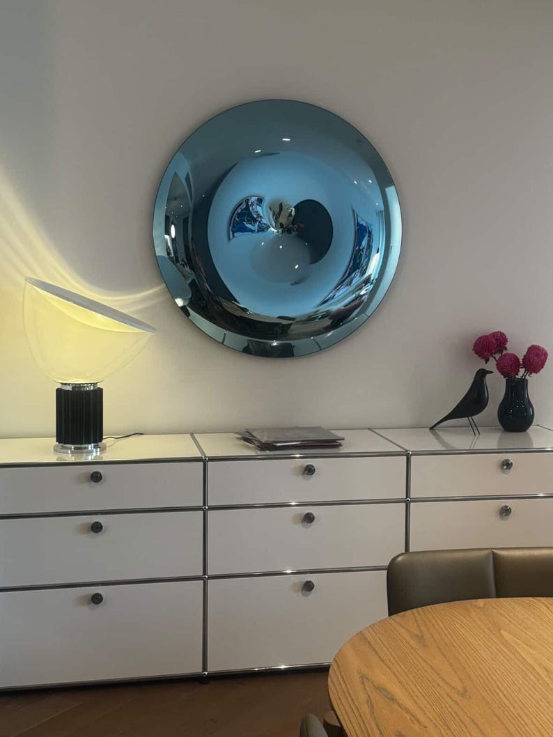 Espejo de pared convexo azul hecho a mano: decoración de la era espacial imagen 4