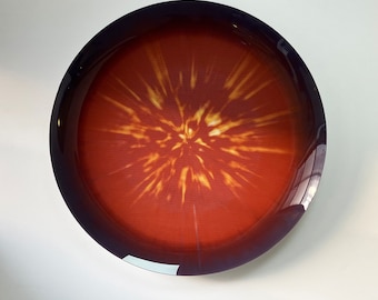 Modern Sculptural Red Glass, Inspired by Space Age decor, Contemporary Concave Mirror, Hand Crafted, Wall Decor