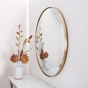 Silver Convex Mirror with Brushed Brass Frame, Hand crafted, Wall Mirror, Space Age Decor, Contemporary, Curve Mirror