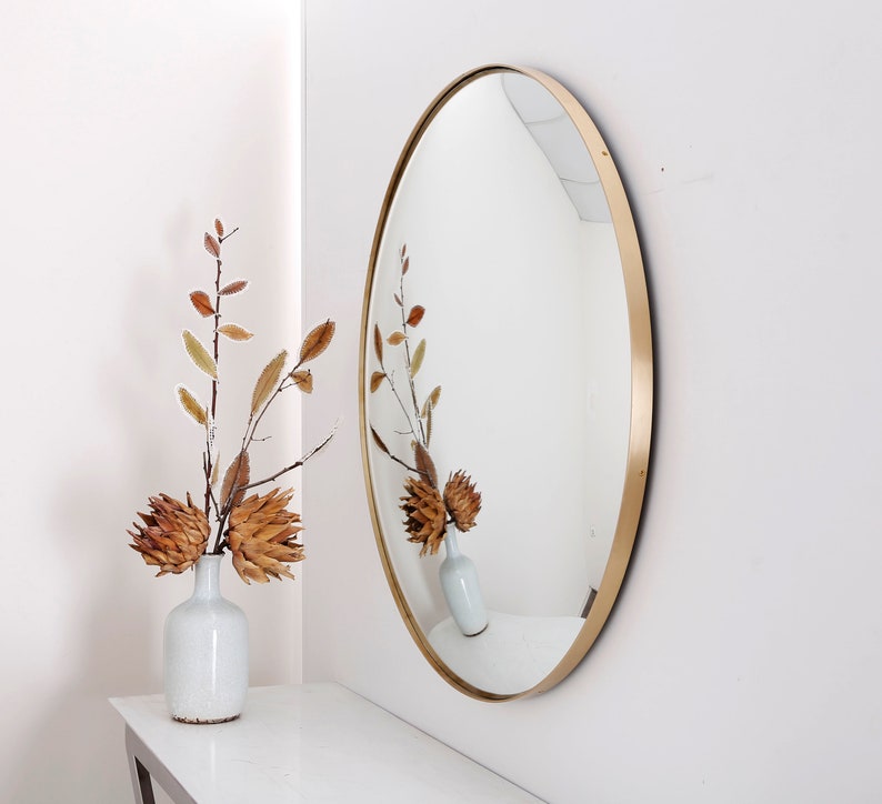 Silver Convex Mirror With Brushed Brass Frame Hand Crafted - Etsy