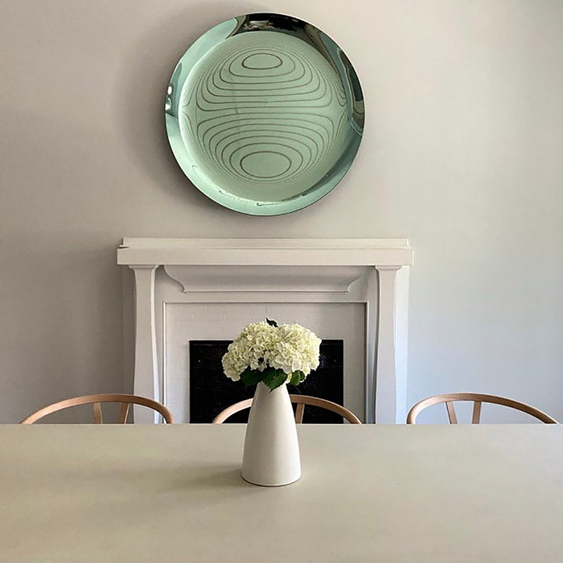 Contemporary Concave Mirror, Inspired by Space Age decor, Green Mirror, Contemporary Mirror, Hand crafted, Mirror Wall Decor, Curve Mirror image 2