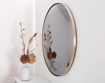 Black Convex Mirror with Brushed Brass Frame, Hand crafted, Wall Mirror, Space Age Decor, Contemporary, Curve Mirror