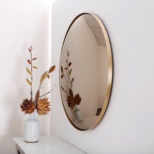 Bronze Convex Mirror with Brushed Brass Frame, Hand crafted, Wall Mirror, Space Age Decor, Contemporary, Curve Mirror