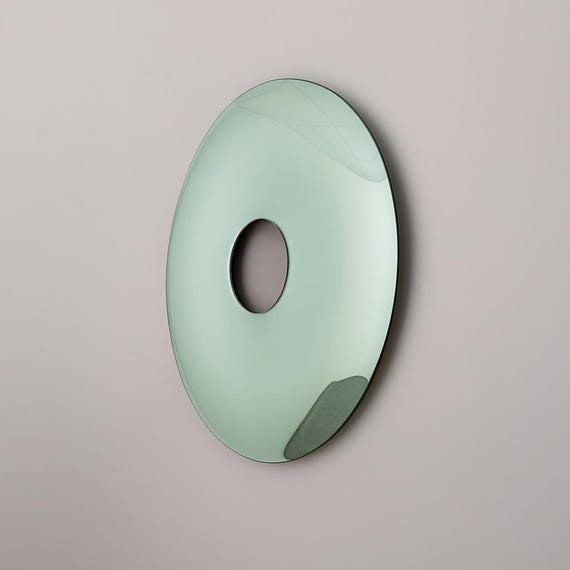 Contemporary Donut Green Tinted Convex Mirror - Inspired by Space Age Decor - Hand Made