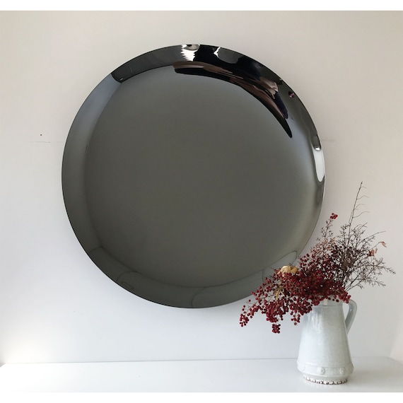 Blue Tinted Convex Mirror With Brass Clips, Hand Crafted, Wall Mirror,  Tinted Mirror, Blue Mirror, Space Age Decor, Contemporary, Curve 