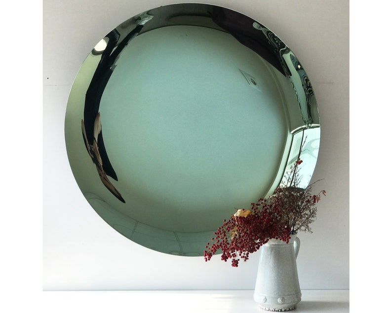 Contemporary Concave Mirror, Inspired by Space Age decor, Green Mirror, Contemporary Mirror, Hand crafted, Mirror Wall Decor, Curve Mirror image 1