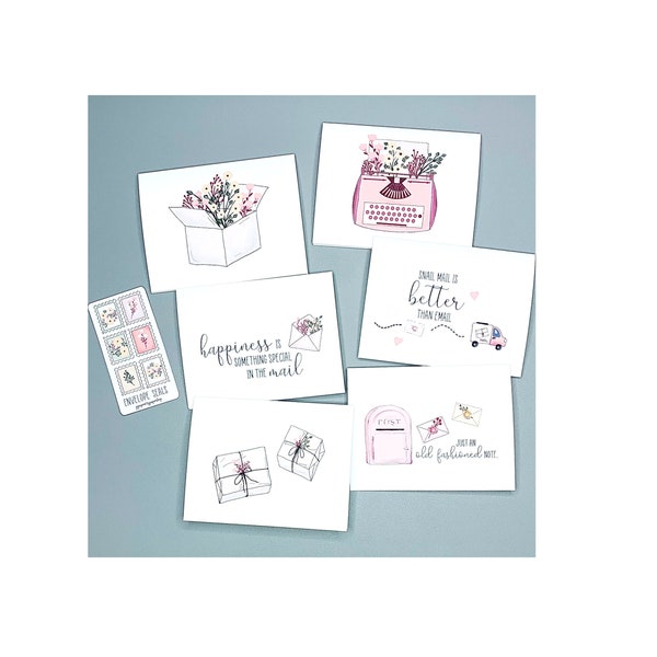 Happy Mail - Blank Cards - Set of 6 - A2 cards with envelopes and seals